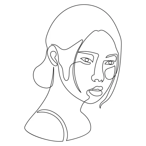 Femme Asiatique Visage Portrait Croquis Isolé Avatar Contour Vecteur Art — Image vectorielle