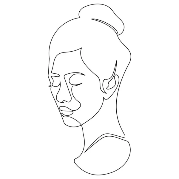 Abstrakt Ansikte Linje Ritning Skönhetskvinna Porträtt Minimalistisk Stil — Stock vektor