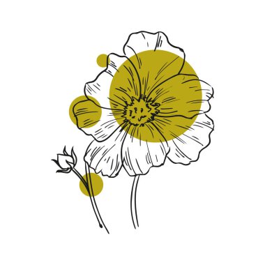 sketched spring and summer flower print in bright colors - isolated white or colorful background and hand drawing icon. valentines day with love.