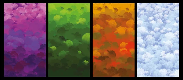 Four Seasons Banners Abstract Trees Forest Wood Hills Background Vector — 图库矢量图片