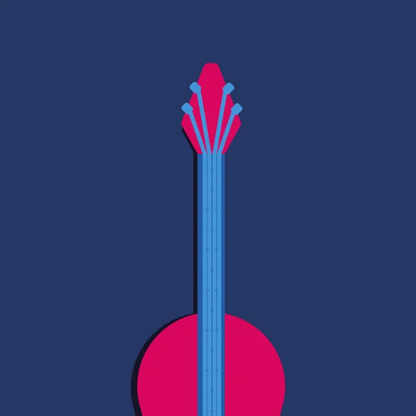 Klassische Und Akustische Rote Gitarre Vektor Illustration Blauer Hintergrund Nacht — Stockvektor