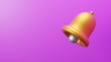 Beyaz arkaplanda 3D uyarı çanı simgesi izole edildi. Sosyal medya hatırlatıcısı için 3D sarı zil çal. Gerçekçi bir ikon. Sarı ya da altın.