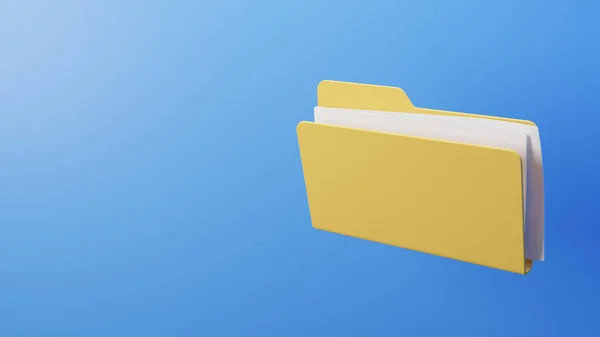 Business folder, document, file computer yellow folder with white paper realistic 3d icon. Illustration.
