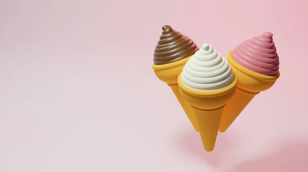 3d render ice cream icon. Ice cream illustration summer or spring beach season sweet food object. chocolate vanilla milk.