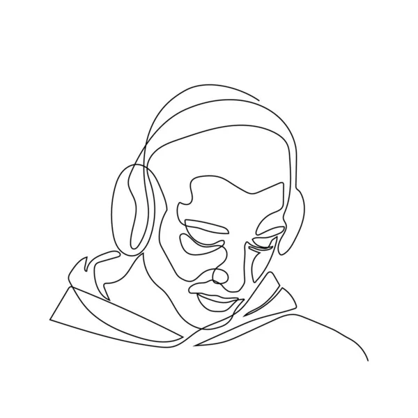 Porträt Eines Mannes Mit Kopfhörer Eine Strichzeichnung — Stockvektor