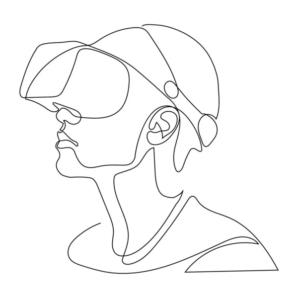 Dibujo Continuo Una Línea Hombre Gafas Dispositivo Realidad Virtual — Archivo Imágenes Vectoriales