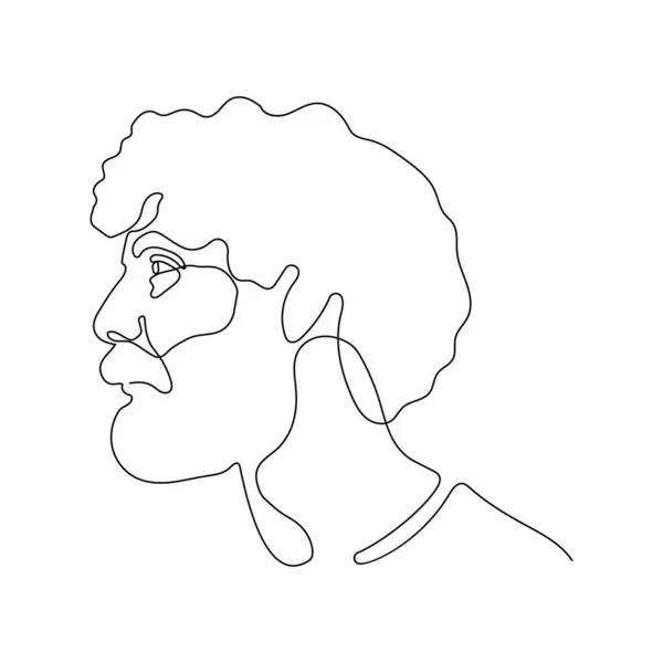 白い背景に若い男の肖像画の連続的な線の描画 — ストックベクタ