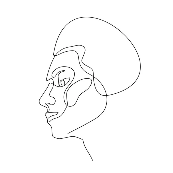 一个线条的女孩或女人肖像和面部设计 手绘简约风格矢量插图 — 图库矢量图片