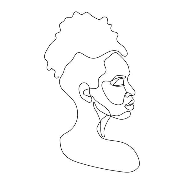白い背景に美しい若い女性の肖像画の連続的な1行の図面 — ストックベクタ