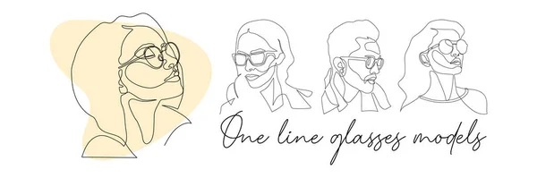 Stylish One Line Woman Man Sunglasses Fashionable Typography Girl Minimalist — Stock Vector