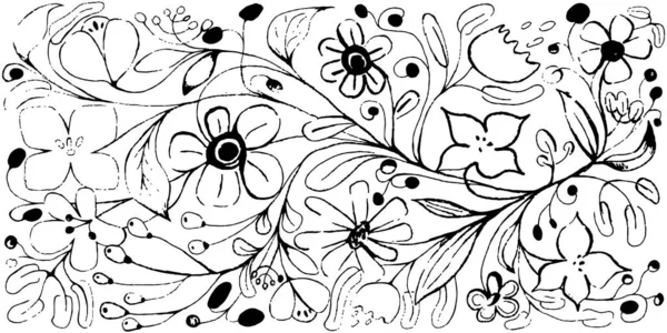 Set Black White Doodle Flowers Set Hand Draw Floral Design — Stock Vector