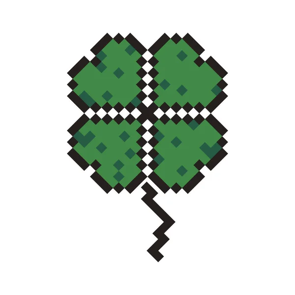 Vector Bit Four Leaf Clover Pixel Art Icon — Stock Vector