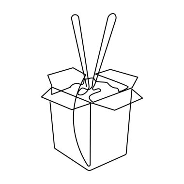 Tek sıra halinde tek sıra halinde, Çin yemeği elle çizilmiş resim silueti. Çizgi çalışması. Fast food.