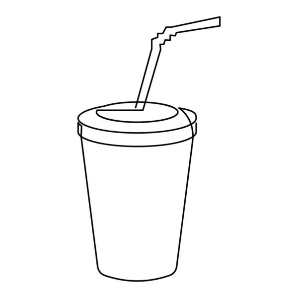 ファーストフード 飲み物 手描きのシルエットで描かれた藁で連続単線ガラス — ストックベクタ
