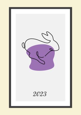 Tavşan Yılı 2023. Tavşan bir çizgi aralıksız çiziyor. Hare aralıksız bir çizgi çizimi. Çin Ay Yılı 2023. Vektör illüstrasyonu.