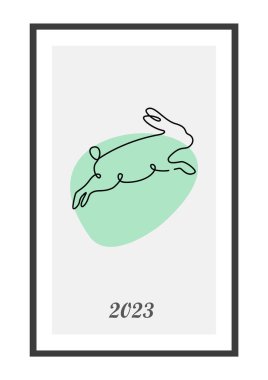 Tavşan Yılı 2023. Tavşan bir çizgi aralıksız çiziyor. Hare aralıksız bir çizgi çizimi. Çin Ay Yılı 2023. Vektör illüstrasyonu.