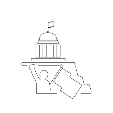 Amerika 'da başkanlık seçimleri için propaganda, vektör hattı simgeleri. Beyaz Saray önündeki protestolar, çizgi ikonu, aktivist.