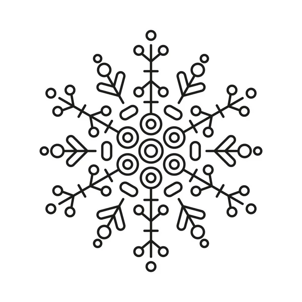 Línea Negra Vector Copos Nieve Icono Navidad Vectorial Diseño Simétrico — Vector de stock