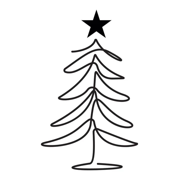 連続シングルドロー1ラインクリスマスツリー 線画だ 冬休みクリスマスのドア ハッピーニューイヤーパーティーデザイン — ストックベクタ