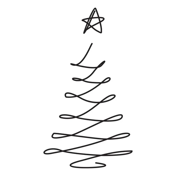Durchgängig Eine Linie Gezeichnet Weihnachtsbaum Linienkunst Weihnachtskritzeln Winterurlaub Frohes Neues — Stockvektor