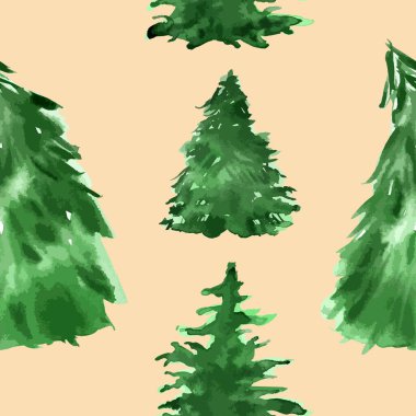 Vektör minimalist suluboya el beyaz arka planda noel ağacı ile kusursuz desen çizdi. Yeni yıl tatil süslemesi çizimi.