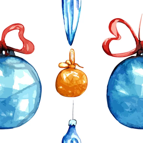 Aquarell Handgefertigte Nahtlose Muster Weihnachtssymbol Stechpalme Blätter Weihnachtsbaum Spielzeug Mit — Stockvektor