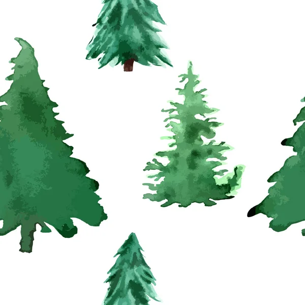 白い背景にクリスマスモミの木でシームレスなパターンを描いたベクトルミニマルな水彩手 年末年始の装飾イラスト — ストックベクタ