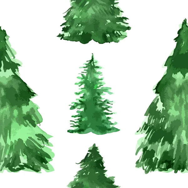 白い背景にクリスマスモミの木でシームレスなパターンを描いたベクトルミニマルな水彩手 年末年始の装飾イラスト — ストックベクタ