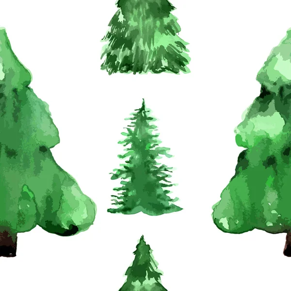 Vector Minimalistic Watercolor Hand Drawn Seamless Pattern Christmas Fir Tree — Stock Vector