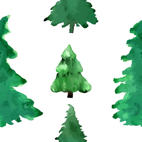 矢量简约的水彩画手绘无缝图案与白色背景的圣诞冷杉树 新年假期装饰图解 — 图库矢量图片
