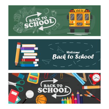 Okul illüstrasyonlarına ve geçmişlerine dönelim. Okul veya eğitim kavramları, vektör kümesi.