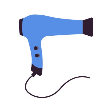 Basit bir saç kurutma makinesi. Kuaför salonu, berber dükkanı ve ev için bakım malzemeleri. Beyaz arkaplanda izole edilmiş vektör illüstrasyonu.