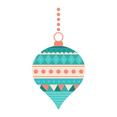 Düz renkli Noel oyuncakları ya da taşak vektör illüstrasyonu. Tebrik kartları ve Yeni Yıl afişleri için tasarım unsurları koleksiyonu.