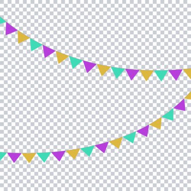 Renkli pastel palet ve şeffaf arkaplanda vektör partisi bayrakları.