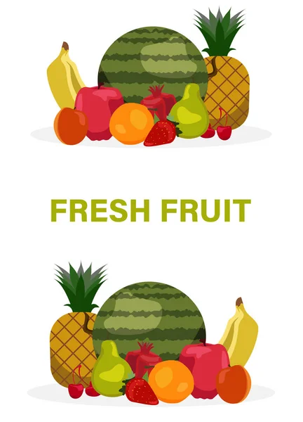 Concetto Sano Biologico Con Frutta Fresca Fragole Banana Melograno Ananas — Vettoriale Stock