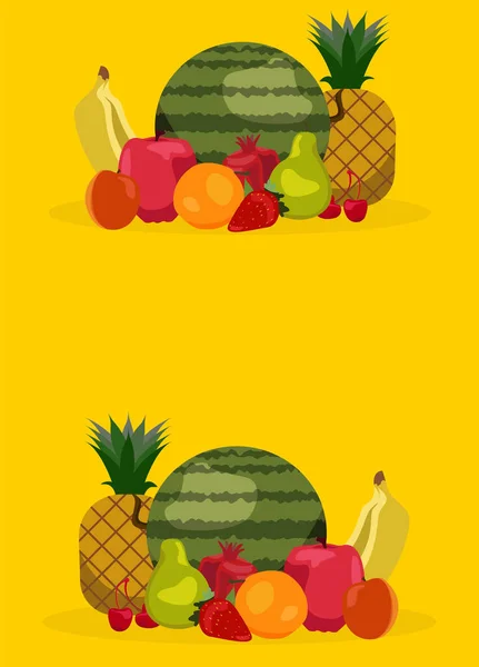 Çilek Muz Nar Ananas Elma Taze Meyveli Organik Sağlıklı Konsept — Stok Vektör