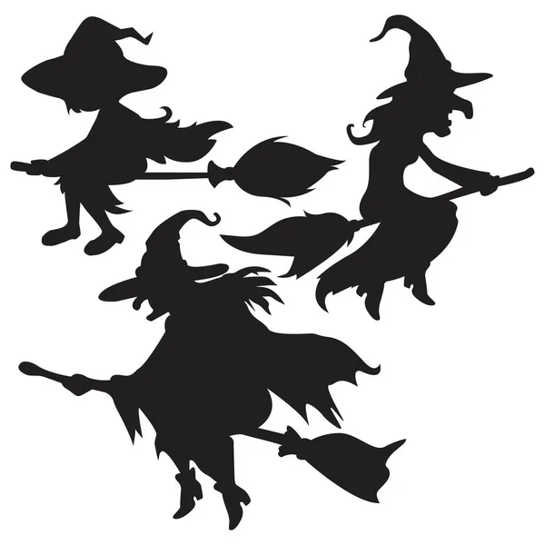 Silhouette Witch Flying Broomstick Halloween Vector — Stock Vector