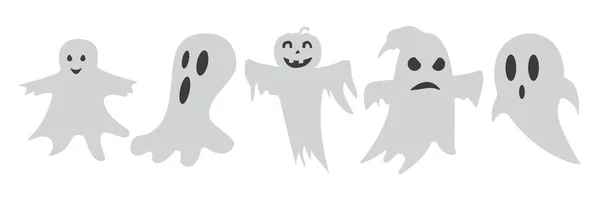 Halloween Geest Personages Met Verschillende Uitdrukkingen Vectorillustratie — Stockvector