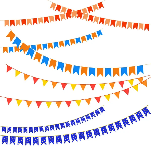 Σύνολο Διανυσματικών Σημαιών Πολύχρωμο Bunting Και Γιρλάντες Γιορτή Γενέθλια Διακοπές — Διανυσματικό Αρχείο