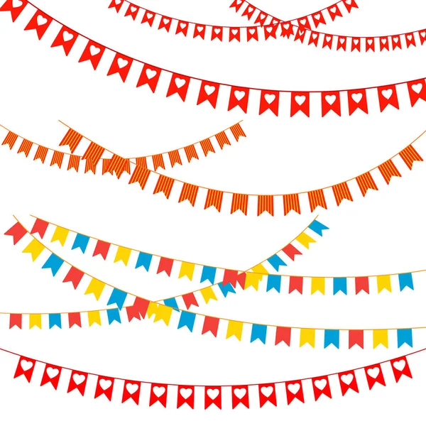 Partido Banderas Vector Conjunto Bunting Colorido Guirnaldas Celebración Cumpleaños Día — Vector de stock