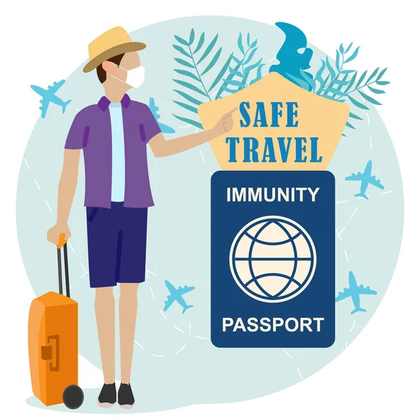 Viajero Con Pcr Negativa Para Coronavirus Turista Con Equipaje Pasaporte — Archivo Imágenes Vectoriales