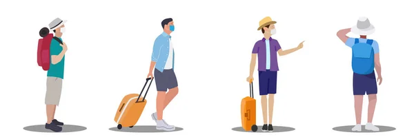 Grupo Turistas Turistas Viaje Conjunto Siluetas Personas Con Máscara — Archivo Imágenes Vectoriales