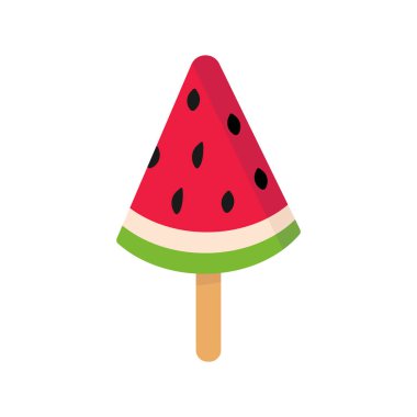 Renkli, lezzetli, izole edilmiş dondurma. Vektör. Yaz mevsimi taze ve plaj yemekleri ya da serinlemek. Sütlü çikolata ve vanilyalı meyve ya da şeker. Karpuz..