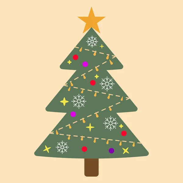 Kerstboom Evergreen Boom Met Decoraties Geschenken Speelgoed Kerst Nieuwjaarsviering Concept — Stockvector