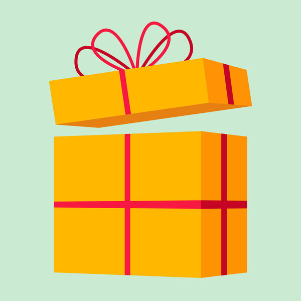 Цветная подарочная коробка с лентой. Праздничный подарок. Рождественская или новогодняя векторная иллюстрация. Плоская отделка.