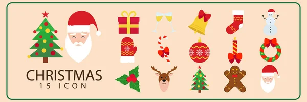 Set Iconos Navideños Vector Ilustración Feliz Año Nuevo Feliz Navidad — Vector de stock