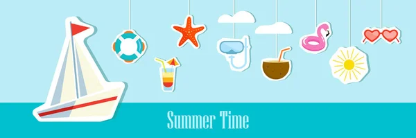 Summer Vector Icon Set Sticker Icons Signs Banners Bright Summertime — Stockvektor
