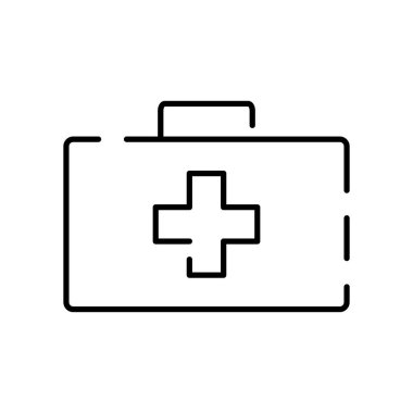 Kamp, seyahat ve piknik ikonu. Web ve ui tasarımı için satır biçimi simgeleri. Çadır, pusula, dağ ve diğer kamp malzemeleri gibi şeyler içerir. Sağlık çantası.