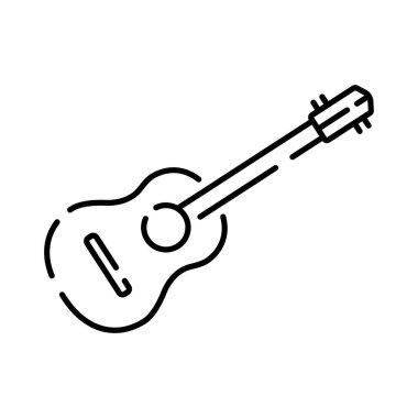 Kamp, seyahat ve piknik ikonu. Sonbaharda ya da ilkbaharda açık hava konsepti. Gitar ve müzik.
