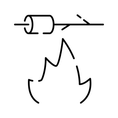 Kamp, yürüyüş, vahşi doğa, macera, seyahat ve piknik ve daha fazlası, ince çizgi ikonu, vektör illüstrasyonu. Sonbahar, bahar ve yaz mevsimi. Şekerlemeleri pişir..